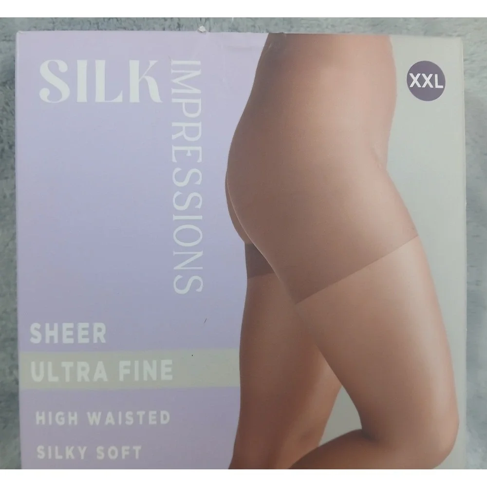 Silk Impressions Sheer Ultra Fine High Waisted Pantyhose 2 Pair Coffee Bean‎ XXL